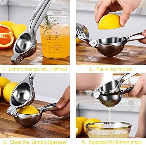 Lemon Squeezer Stainless Steel Citrus Press - Large Heavy Duty Fruit Squeezer for Drinks - Rust-proof Non-Slip Manual Hand Juicer Is Ideal for Juicing Lemons, Limes, Small Oranges