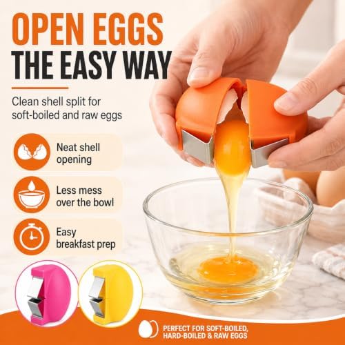 Egg Shell Opener Cracker Tool, Hard Boiled Peeler, Stainless Steel Eggs Cutter Breaker Cracking Eggshell, 2026 Upgraded Little Handheld Raw Separator Kitchen Gadgets, Easy to Use (Orange)
