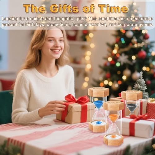 Sand Timer 1 Minute Hourglass, Natural Wood Grain Hexagonal Hour Glass Blaçk Sand Clock 1 Minutes, Reloj De Arena, Wooden Sandglass Sand Watch 1 Min for Rustic Decor, Office, Game, Classroom