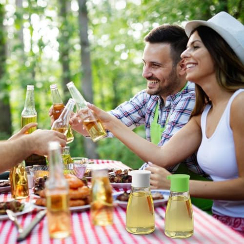 2Pcs Oil Vinegar Dispenser Set Glass Oil and Vinegar Dispenser Clear Oil Dispensing Bottles Seasoning Bottle for Kitchen Cooking Barbecue Supply (White&Green)