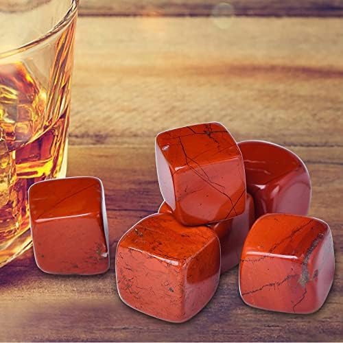 Whiskey Stones Red Jasper Chilling Crystal Ice Cubes for Drinks Whiskey Rocks 0.8" Wine Cubes Gifts for Women Set of 6