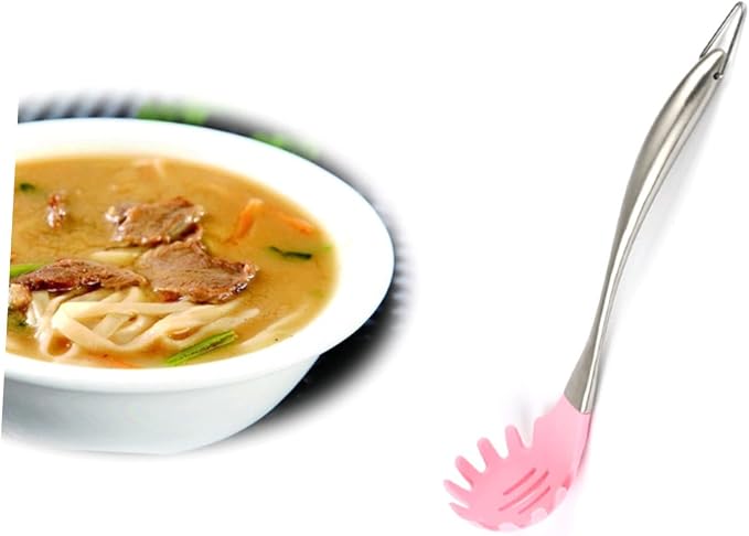 Stainless Steel Handle Silicone Slotted Spaghetti Spoon Non Stick Cooking Utensil for Home and Restaurant Use Pasta Server Kitchen Tool