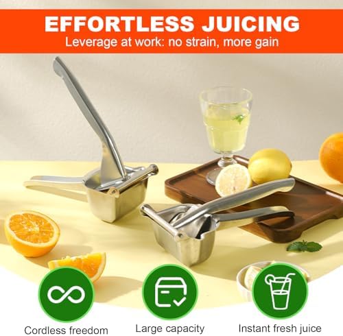 Large 304 Stainless Steel Manual Fruit Juicer Press, Handheld Citrus Squeezer, Lemon Orange Watermelon Juicer, Multi-Purpose Potato Ricer Masher, Kitchen Tool for Home & Bar