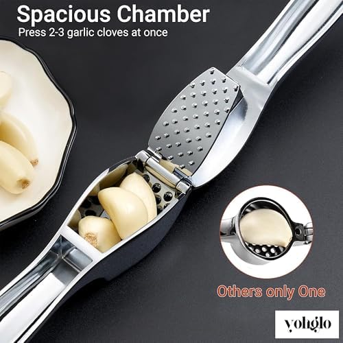 Garlic press includes cleaning brush and silicone peeler that is used for mincer/grater/smasher/crusher. Essential Kitchen Utensil for Effortless prep for home and kitchen must haves.