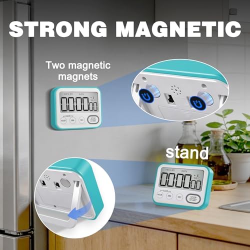 Digital Kitchen Timer Magnetic Loud Alarm, Large LCD Screen Silent/Beeping Multi-Function for Teachers Classroom Kids, Sky Blue