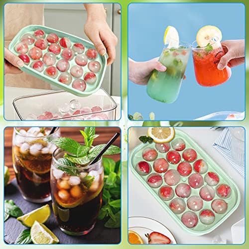 Ice Cube Tray, 2 Pack Flexible Silicone 22 Ice Balls Maker with Lid BPA Free Easy-Release Ice Cube Trays for Freezer, DIY Homemade Round Ice Cubes for Whiskey, Cocktails, Coffee
