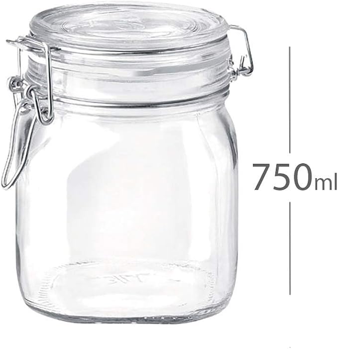 Bormioli Rocco Fido Glass Jar - 25.25 oz Airtight Storage Container with Clamp Lid & Rubber Seal, BPA-Free Dishwasher Safe - Italian Jar for Gifting Homemade Preserves, Cookies, Candy & Pantry Storage