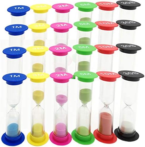 TIHOOD 24PCS Sand Timer Assortment Plastic Sand Clock Timer 30s / 1min / 2mins / 3mins / 5mins / 10mins for Adult Kids in Classroom Kitchen Games Office Multicolor