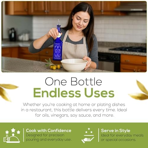 COURONNE CO. Recycled Glass Oil & Vinegar Bottle w/Pour Spout, Cobalt Blue