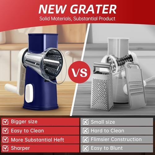 Rotary Hand Crank Cheese Grater,Cheese Shredder Vegetable Slicer(Blue)