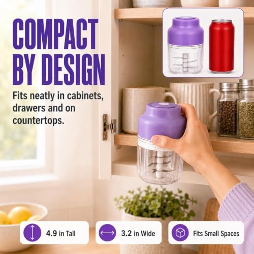 Electric Garlic Chopper, 320ML Portable Veggie Chopper, Rechargeable Vegetable Chopper,Garlic Grinder Masher Onion Chopper, Blender to Vegetable, for Ginger, Nuts,Chili, Fruit, Meat and Spices