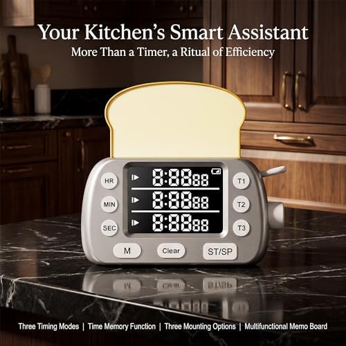 Digital Kitchen Timer for Cooking - 3-Channel Magnetic Countdown Timers with Memory Preset for Baking, Toaster, Eggs Includes Memo Notes (Silver)