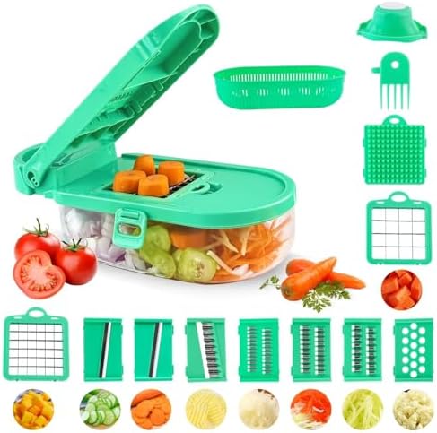 12-in-1 Vegetable Chopper, Dicer, Professional 8 Blades, Onion Chopper, Potato Slicer, Cheese Grater, Stainless Steel Blade, Home Essentials & Kitchen Gadgets, Budget-Friendly
