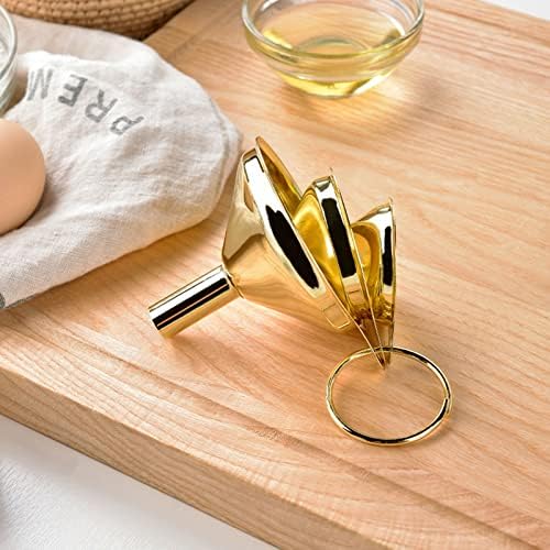 5PCS Gold Stainless Steel Funnel Set, Kitchen Metal Funnel Set with Strainer, Food Grade Mini Funnels, Kitchen Oil Liquid Metal for Canning Kitchen Tools