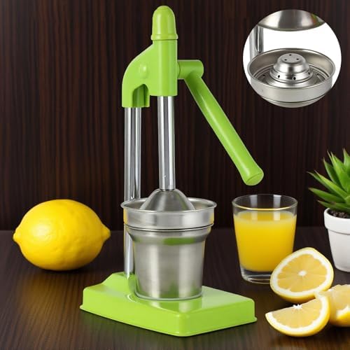 Professional Cast Iron Juicer Hand Press, Manual Juicer Stainless Steel Lemon Squeezer, Heavy Duty Countertop Lime Citrus Crush Machine for Fresh Lemonade Orange Juice Home and Kitchen (Orange)