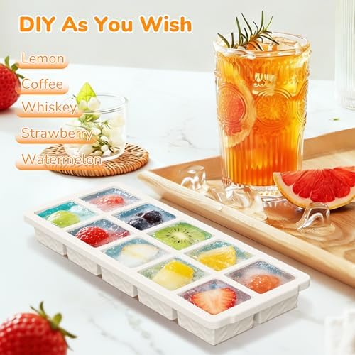 Silicone Freezer Trays with Lid (4-Pack), 1-Cup, 2-Cup, 1/2-Cup & 2-Tbsp Silicone Freezer Molds, Stackable Soup Freezer Meal Prep Containers,Ice Cube Tray for Making Sauce,Smoothies,Yogurt Bites