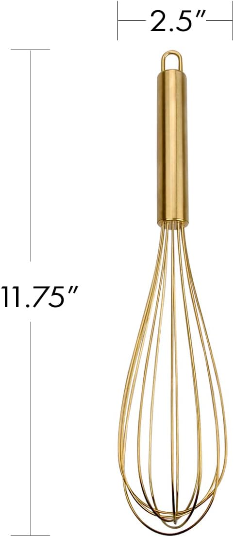 Stainless Steel Whisk Heavy Duty - Gold Metal Kitchen Whisking Tool for Cooking, and Baking - 11.75" Wire Whip