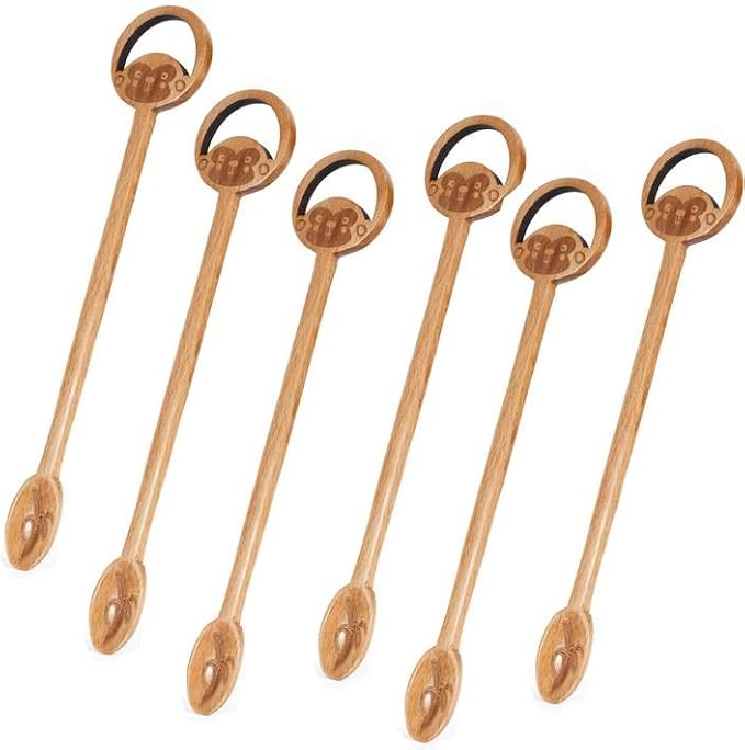 6 Pack Wooden Spoons for Cooking Mixing Stirring Tasting Serving Tablespoon Coffee Tea Spoon Home Kitchen Server (Monkey Design)