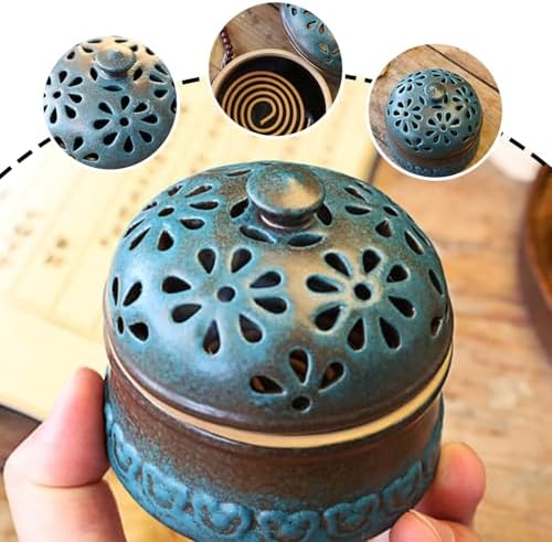 Garlic Keeper, Porcelain Garlic Storage Pot Peacock Blue Holder with Lid Hollow Flower Ceramic Jar Storage Container for Kitchen.