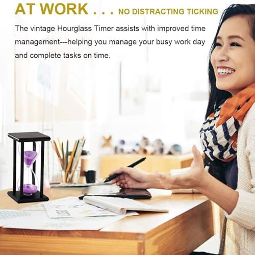 SuLiao White Sand Watch 60 Min, Black Wooden Frame Hourglass Clock, Wood 60 Minute Sand Timer, Antiguo Reloj De Arena 1 Hora, Giant One Hour Glass Sandglass for Home, Desktop, Office décor