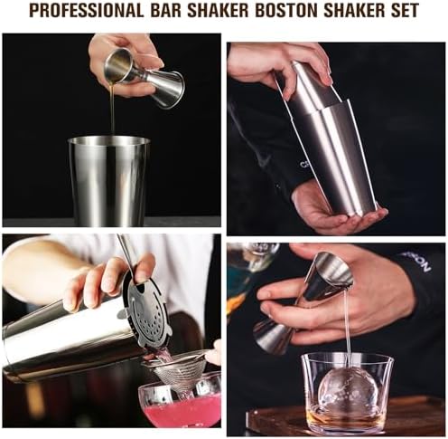Mwellewm Cocktail Shaker Set Bartender Kit, 12 Pcs Boston Drink Shaker with Strainer Bartending Martini Shaker Tin with 18oz & 28oz Mixed Alcohol Shaker Stainless Steel Bar Tool for Beginner