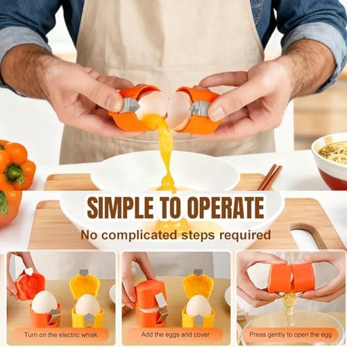 Egg Shell Opener, 2026 Upgrade Egg Shell Separator for Raw Eggs Gadgets Cracker Tool, Stainless Steel Eggs Cutter Eggs Cracker Tool Multifunctional Egg Cutter for Home Kitchen (Orange, 2 pack)