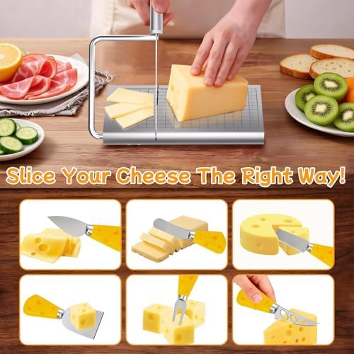 Cheese Slicer Board, Stainless Steel with Blade for Block Cheese