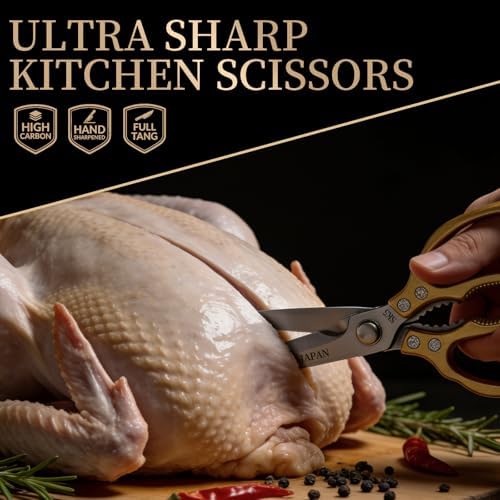 Kitchen Scissors, Kitchen Shears, Sharp Meat Cutting Scissor Dishwasher Safe, Poultry Shear Heavy Duty, Japan Cooking Kitchen Scissors Set for Food Chicken Shears, Gifts for Men Women