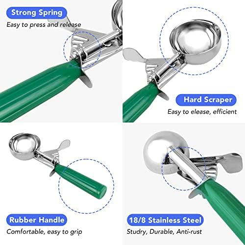 Cookie Scoop Set,Ice Cream Scoop Set,3 PCS Colorful Ice Cream Scoops with Trigger Release Include Multiple Size Large-Medium-Small Size Portion Scoop,18/8 Stainless Steel Cupcake Scoop.