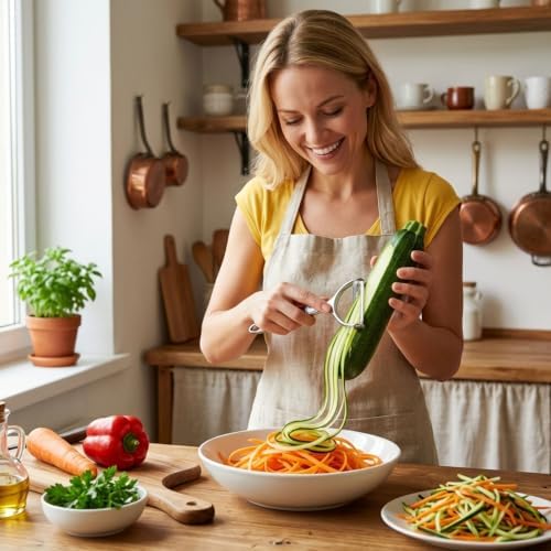 2PCS Julienne Peeler Vegetable Peeler Set, 2-in-1 Potato Peeler for Kitchen, Stainless Steel Dual Blade Y Peeler for Carrot Cucumber Citrus, Left & Right Handed