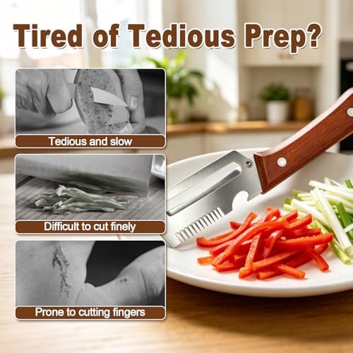 Vegetable Peeler with Wooden Handle, 2 Pack Julienne Peeler and Slicer, 3-in-1 Multifunctional Peelers for Kitchen, Stainless Steel Blade Shredder Tool for Potato, Carrot and Fruit