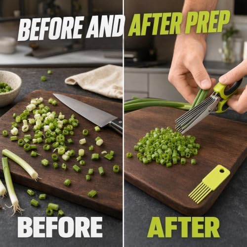 Multipurpose 5 Blade Herb Scissors,2026 Kitchen Herb Shears Herb Cutter with Cover and Cleaning Comb for Chopping Basil Chive Parsley，Green-2pc