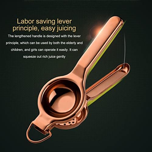 Lemon Squeezer, Stainless Steel Hand Press Manual Citrus Juicer with Ergonomic Long Handle, Fruit Press Squeezer for Juicing Oranges, Lemons & Limes(Rose Gold)