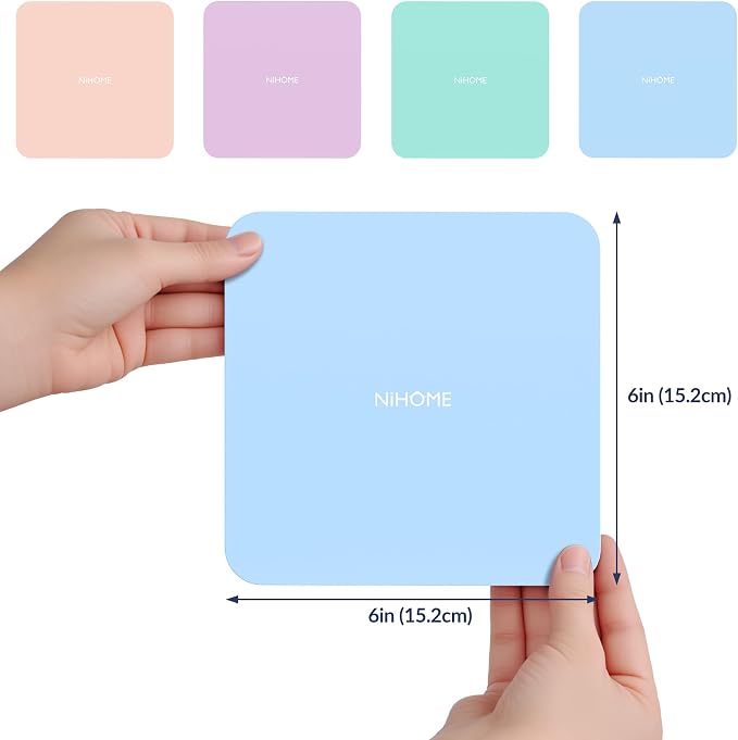 NiHome Silicone Jar Opener Gripper Pads, 6 In for Seniors, Macaron, 4PC | Textured Back for Superior Grip on Stubborn Lids, BPA-Free Food-Grade, Heat Resistant, Dishwasher Safe, Rounded Square