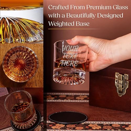 Custom Monogram Whiskey Gift Set Since Year Glass Wood Box for Men