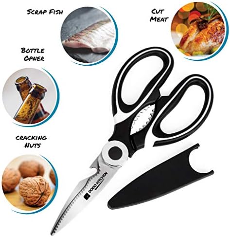 Cooking Scissors – Stainless-Steel Food Scissors – Kitchen Scissors for Meat, Vegetables and Herbs – Multifunctional Shears with Blade Cover and Pizza Slicer – Heavy Duty Meat Shears