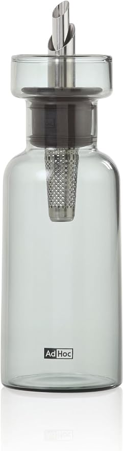 AdHoc AromaPour Grey Glass Oil and Vinegar Bottle, 120ml Filtered Non-Drip Dispenser for Oil and Vinegar, Dishwasher Safe,