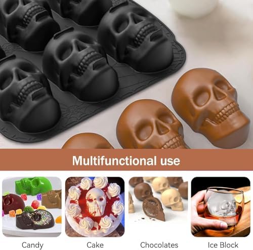 Skull Cake Pan Silicone Mold, Skull Ice, Pirate Baking Pan For Baking, For Halloween, Birthday Party, Ice Cube Tray (6 Cavity Large Mold) (6 Cavity Large Mold)