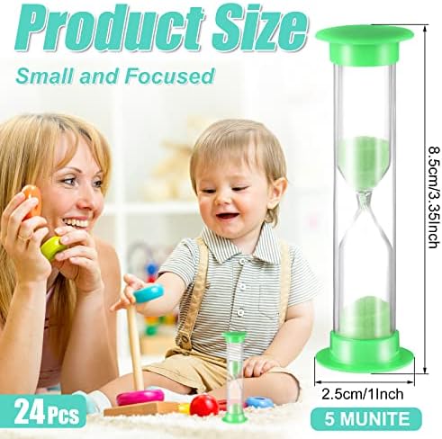 24 Pcs 5 Minute Sand Timer Plastic Hourglass 5 Min Visual Timer Mini Classroom Small Shower Hourglass for Teacher Classroom School Must Haves Supplies Egg Sand Clock Kids Time Management(Green)