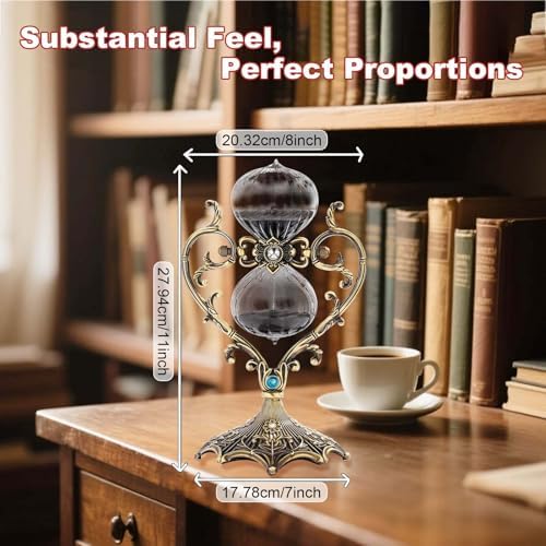30 Minute Sand Timer, Unique Love Style 360° Rotating Brass Hourglass, Metal Engraving Antique Sand Clock 30 Minnutes for Gifts, Wedding, Home, Desk, Office Decorative (Black)