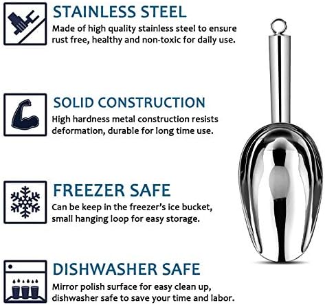 E-far 6 Ounce Ice Scoop Set of 2, Small Stainless Steel Scoop for Canisters