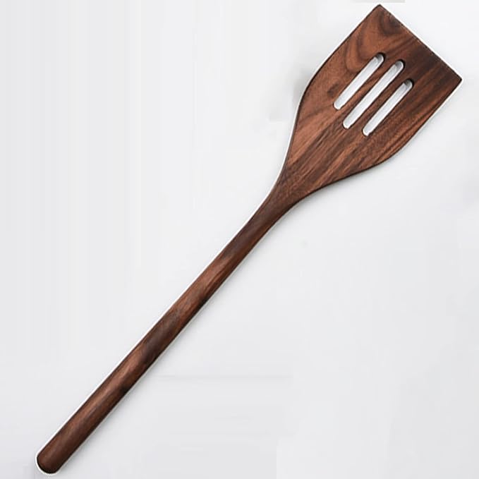 Walnut Wooden Slotted Spatula Turner,14" Long Handled Square Head Premium Walnut Wooden Kitchen Wooden Turner for Nonstick Pan Wok,Durable Healthy High Moist Resistance Walnut Wood Spatula