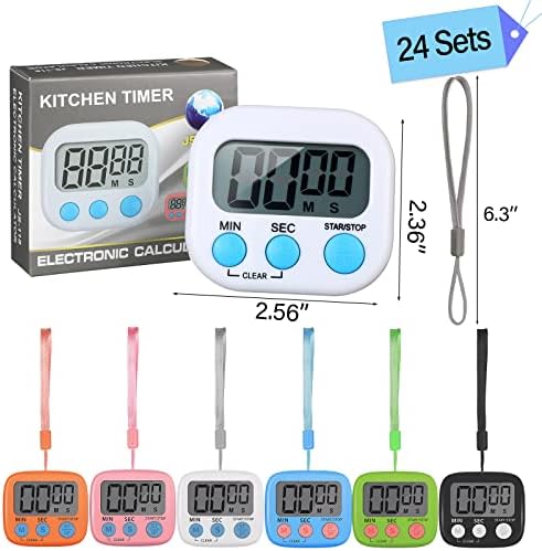Weewooday 24 Pcs Digital Kitchen Timer Magnetic LCD Alarm, Colorful