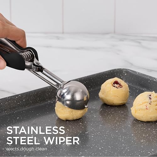 Social Chef Stainless Cookie Scoop Set - Small Cookie Dough Scooper for Great Cookies Sized Cookies - Small Ice Cream Scooper with Trigger Release, 3 Pack, Black