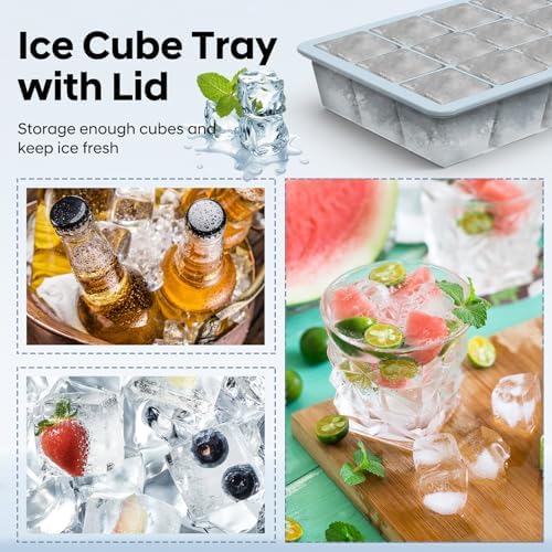 Silicone Ice Cube Tray 3 Pack, HANCELANT Ice Cube Mold, Ice Trays for Freezer with Lid for Whiskey, Cocktail, Drinks and Food, Freezer, BPA Free, Easy Release