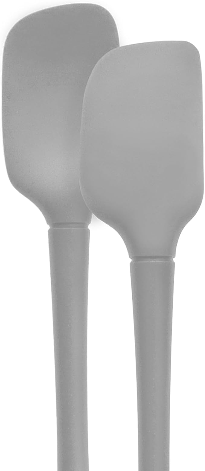 Tovolo Flex Core Mini Silicone Spatula Spoonula Set of 2 for Cast Iron Non Stick Cooking & Baking, Dishwasher Safe Spatula & Spoonula All Silicone Heat Resistant BPA Free Kitchen Utensil, Oyster Gray