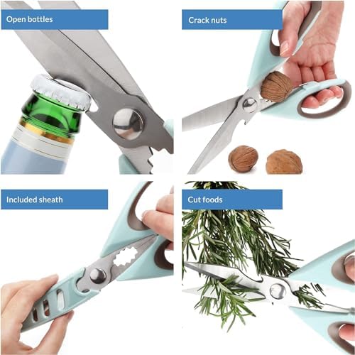 Multifunctional Stainless Steel Kitchen Scissors Set, Heavy Duty Food Scissors with Safety Cover, Sharp Utility Shears for Chicken, Meat, Vegetables, Herbs, 2 Pack