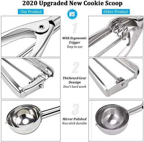 Cookie Scoop for Baking Set of 3 - Ice Cream Scoop Stainless Steel - Cookie Dough Scoop Melon Baller Baking Cupcake