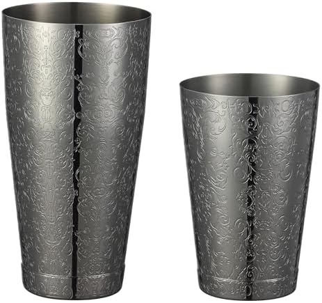 Stainless Steel Boston Shaker with Etched Pattern Weighted Shaking Tin Set (Spirit Gunmetal Black)