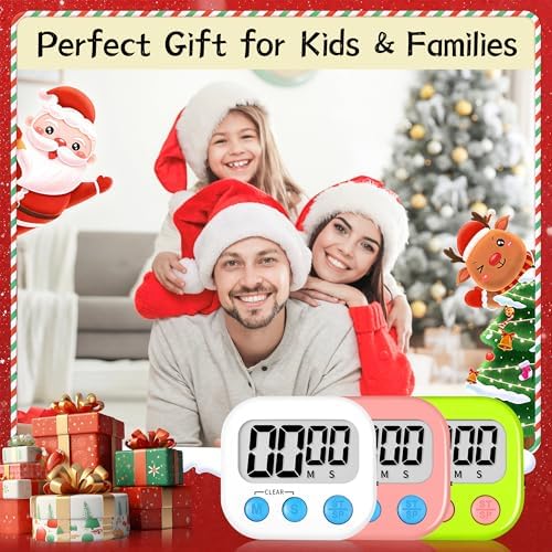 ZILLEEN Digital Kitchen Classroom Timers for Kids Cooking 12pcs Wht Grn Pk